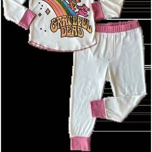 NEW ROWDY SPROUT girls' grateful dead rainbow bears thermal set in white